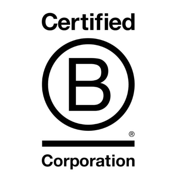 Certified B Corp logo with uppercase B inside a circle. 