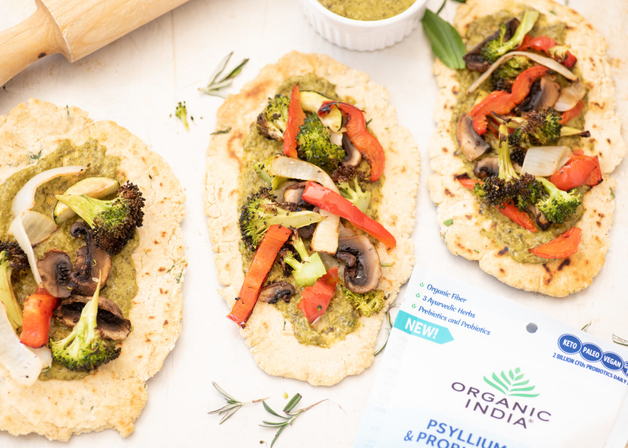 Herbed Flatbread with Pesto and Roasted Veggies Organic India