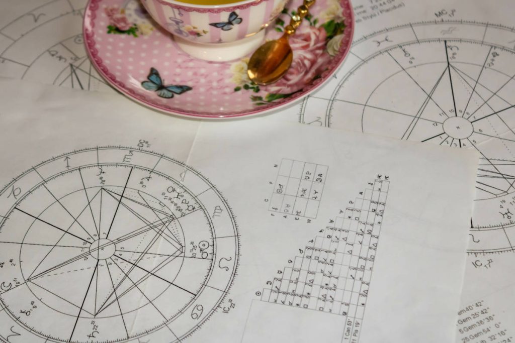 Star charts with tea featuring herbs for the zodiac.