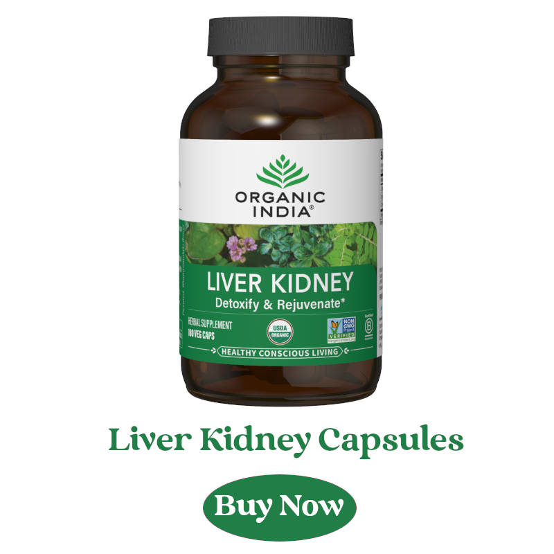 liver kidney organic herbal capsules in a dark amber glass jar