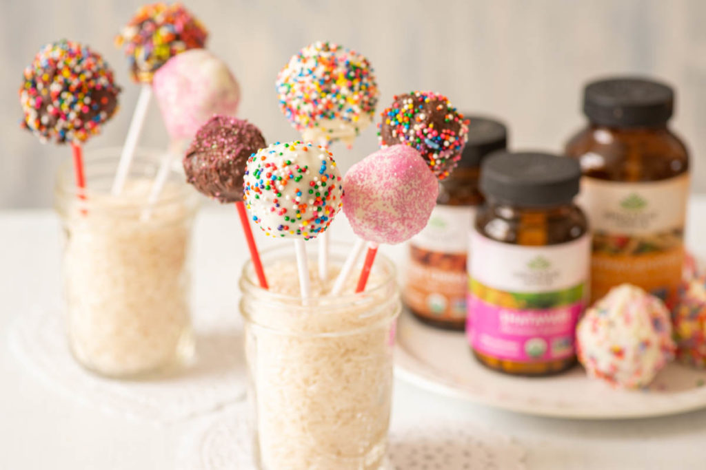 Colorful Healthy Valentiene's Day Cake Pops Recipe with herbs Shatavari, Ashwagandha and Cinnamon.