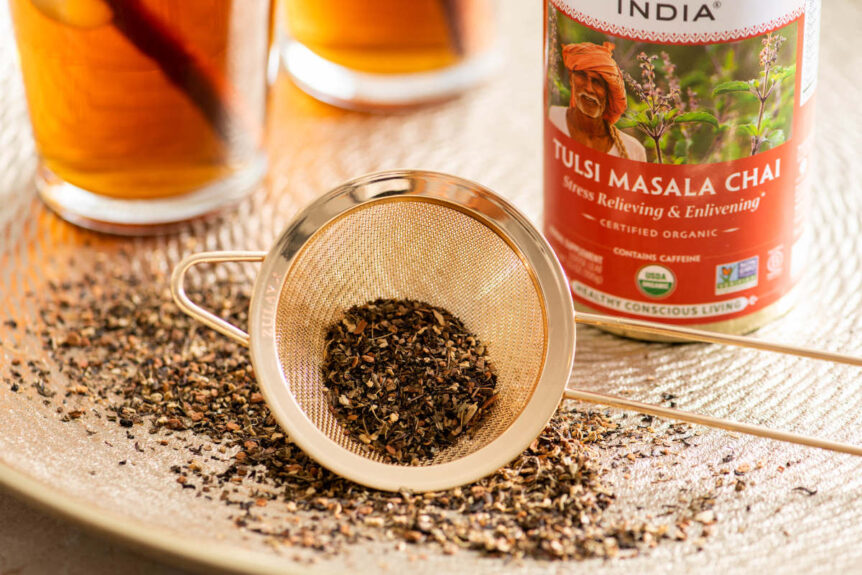 Masala Chai loose leaf teas in stainless steel infuser